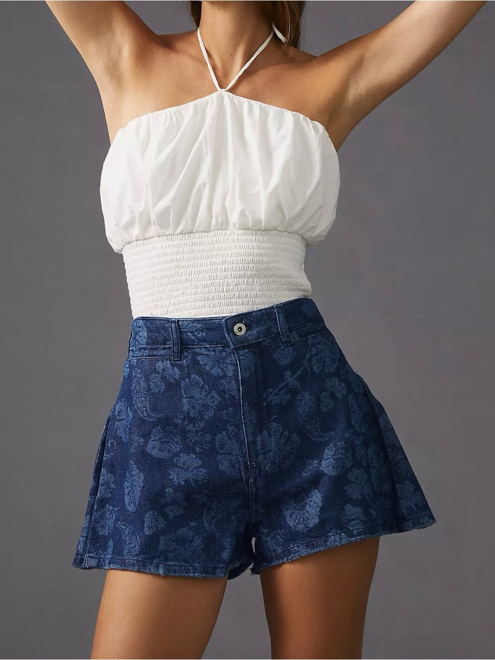Anthro Pilcro Floral Denim High Rise Swing Shorts 28 Boho Indie Festival Grunge